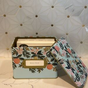 Anthropologie Rifle Paper Co. Charming Floral Recipe Tin Box - Blue and Pink
